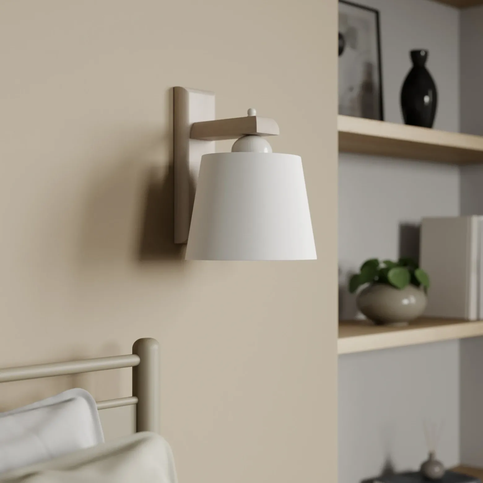 Aplique de pared Sweden con estructura de madera, blanco antiguo