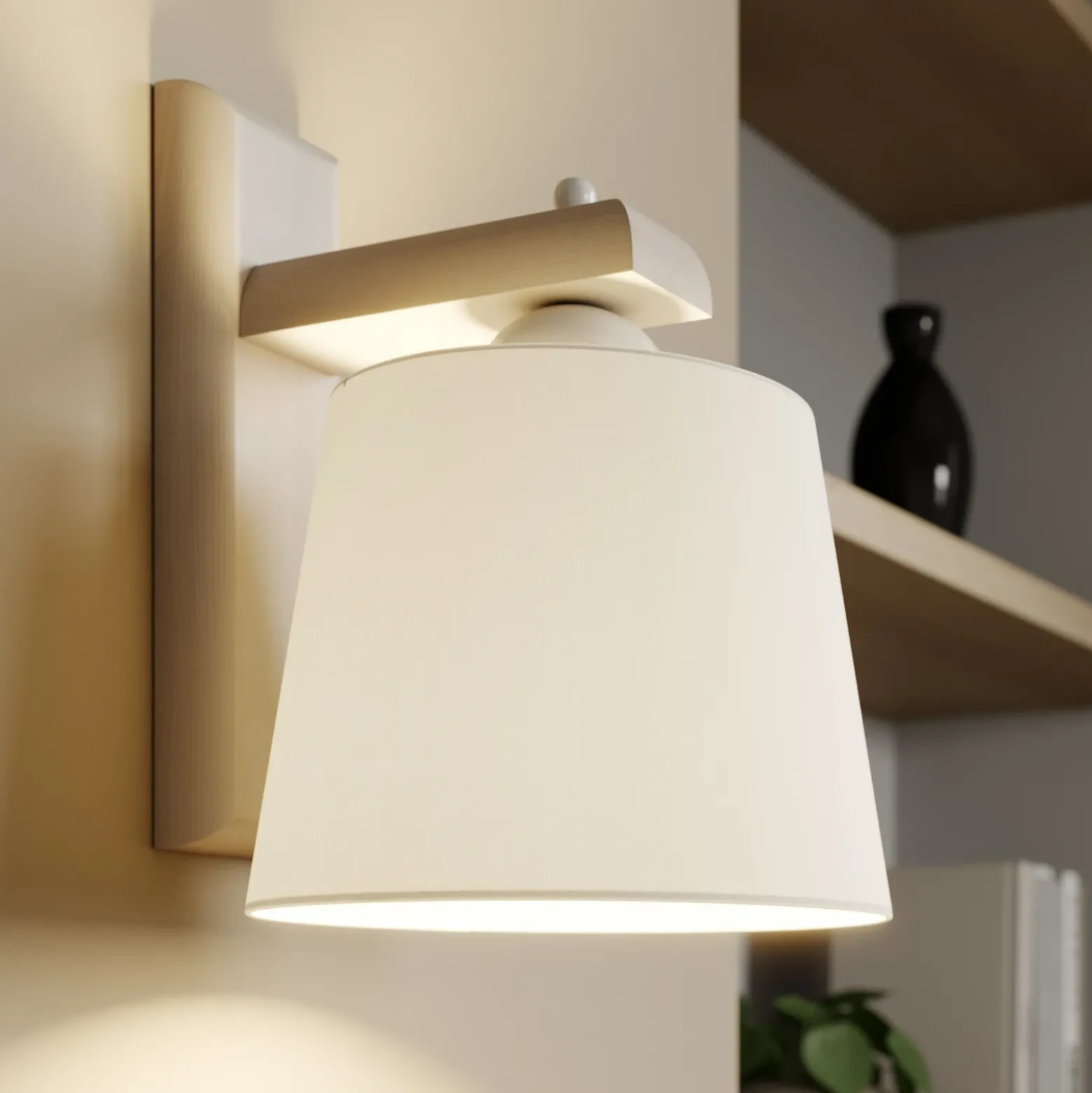 Aplique de pared Sweden con estructura de madera, blanco antiguo