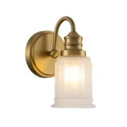 Aplique de pared Swell, color latón, cristal, 24 cm, IP44, G9