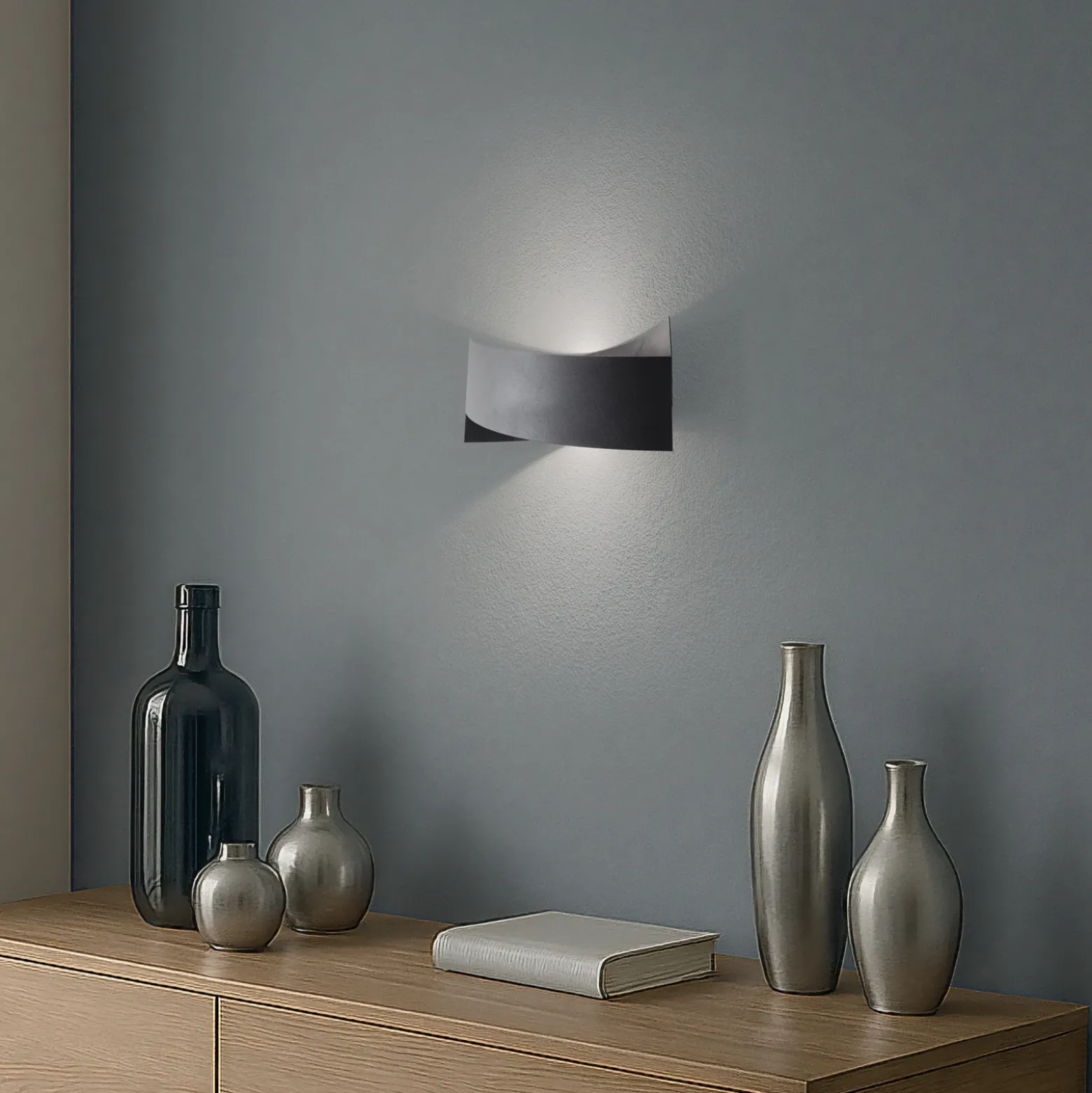 Aplique de pared Tadhg, negro, metal, 35 cm de ancho, G9