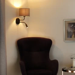 Aplique de pared, terciopelo, negro/beige, brazo de lectura