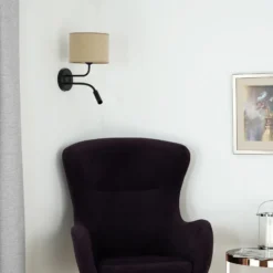 Aplique de pared, terciopelo, negro/beige, brazo de lectura