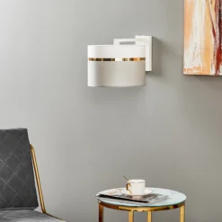 Aplique de pared textil Long blanco/gris/latón