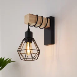 Aplique de pared Townshend, ancho 14 cm, negro/roble
