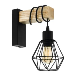 Aplique de pared Townshend, ancho 14 cm, negro/roble