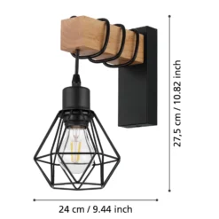 Aplique de pared Townshend, ancho 14 cm, negro/roble