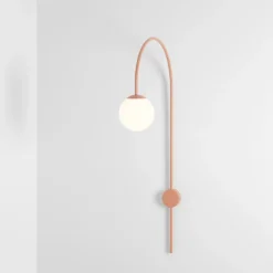 Aplique de pared Una, metal, cristal, rojo coral