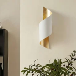 Aplique de pared Vanni de Lindby, blanco/dorado, metal, altura 52 cm