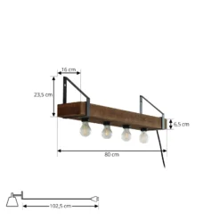 Aplique de pared Vatana de Lindby, madera, enchufe, puerto USB, 80 cm