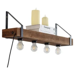 Aplique de pared Vatana de Lindby, madera, enchufe, puerto USB, 80 cm