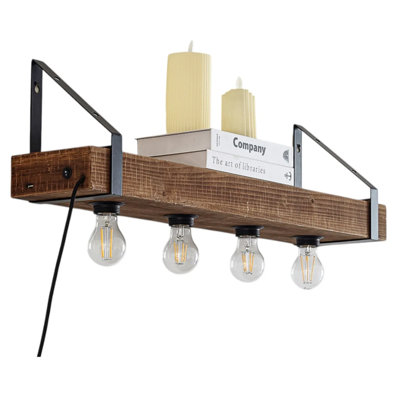 Aplique de pared Vatana de Lindby, madera, enchufe, puerto USB, 80 cm