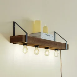Aplique de pared Vatana de Lindby, madera, enchufe, puerto USB, 80 cm