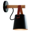 Aplique de pared Vetra, negro, acero, madera, cuero, E27