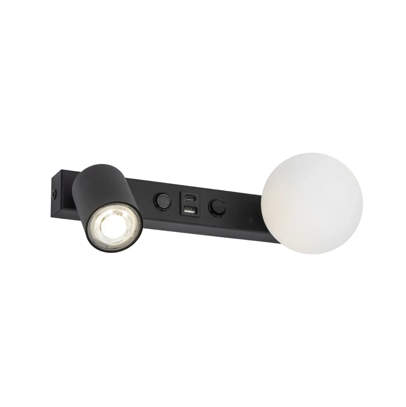 Aplique de pared Vox, negra, cristal, ancho 35 cm, USB