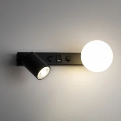 Aplique de pared Vox, negra, cristal, ancho 35 cm, USB