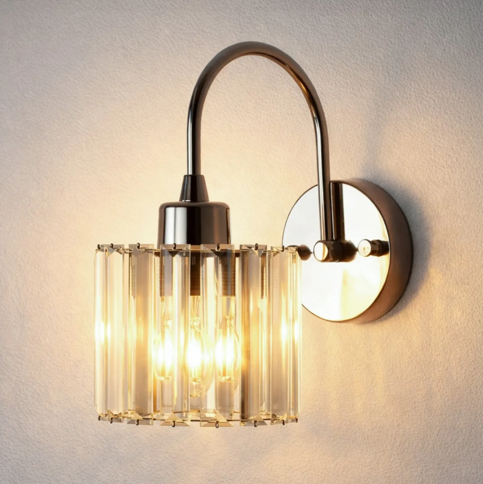 Aplique de pared Yakops, color cromo, Ø 13 cm, cristal/metal, E14