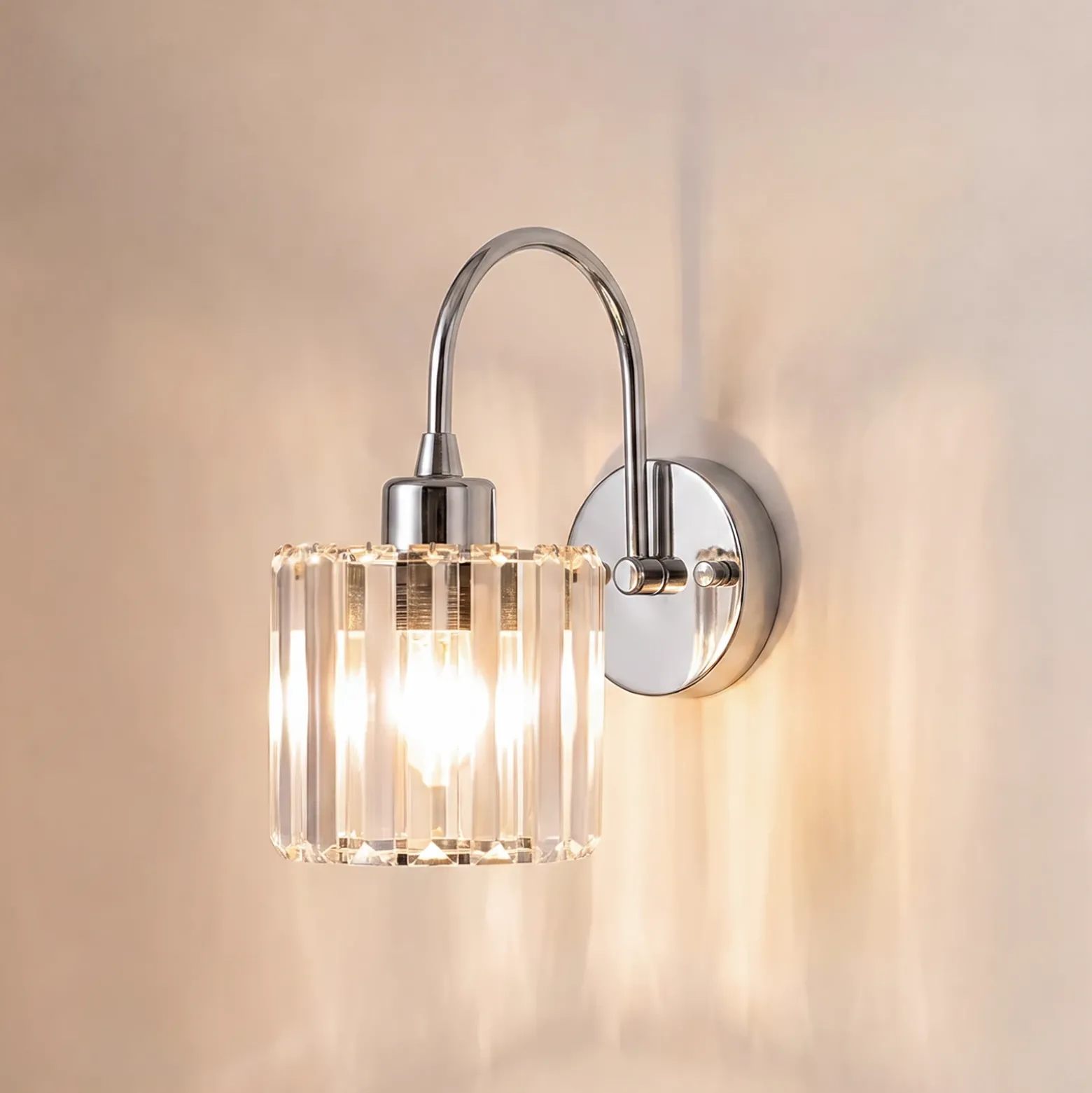 Aplique de pared Yakops, color cromo, Ø 13 cm, cristal/metal, E14