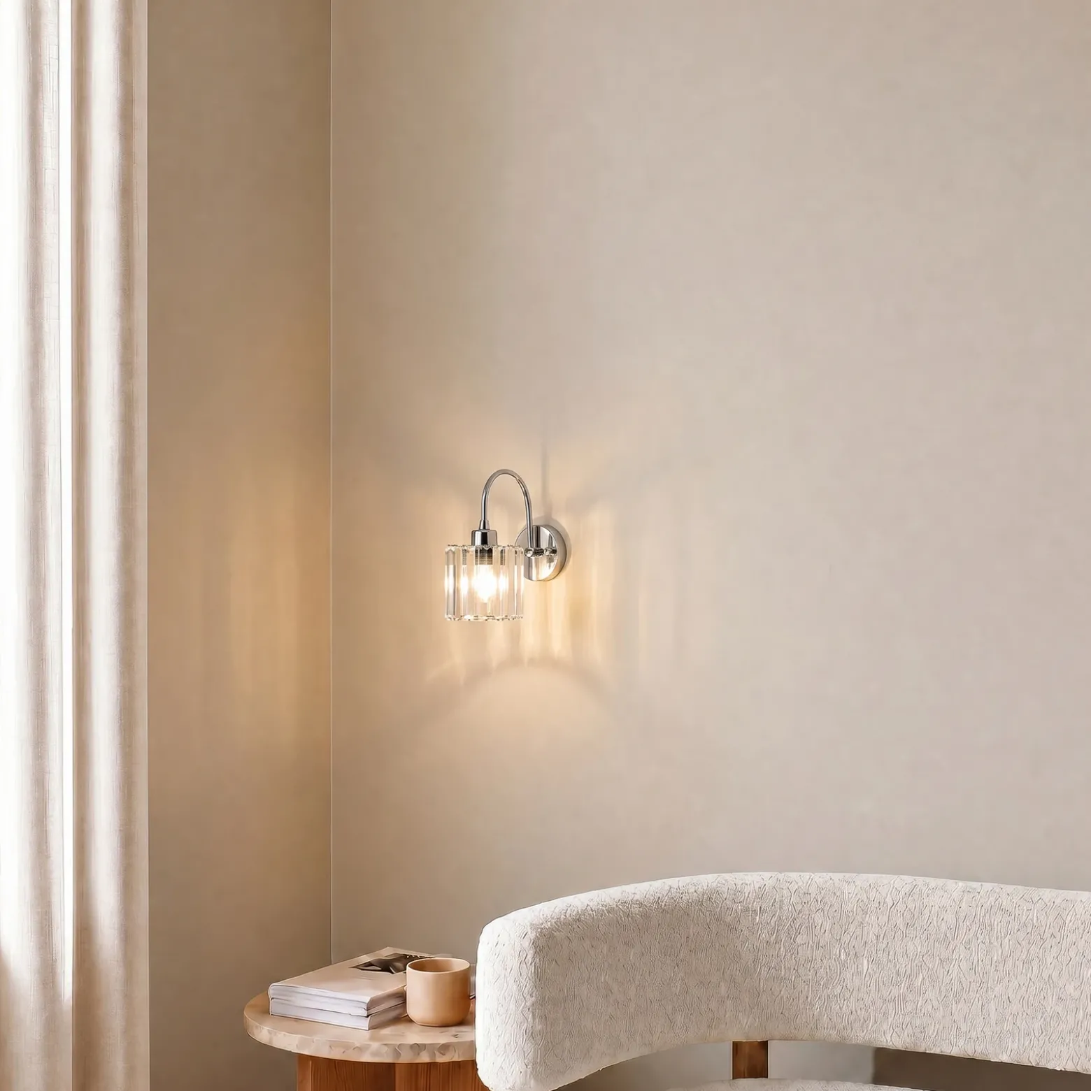 Aplique de pared Yakops, color cromo, Ø 13 cm, cristal/metal, E14
