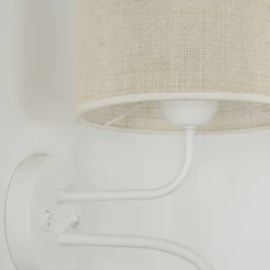 Aplique de pared, yute, blanco/beige, brazo de lectura