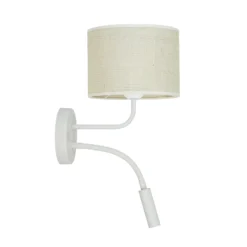 Aplique de pared, yute, blanco/beige, brazo de lectura
