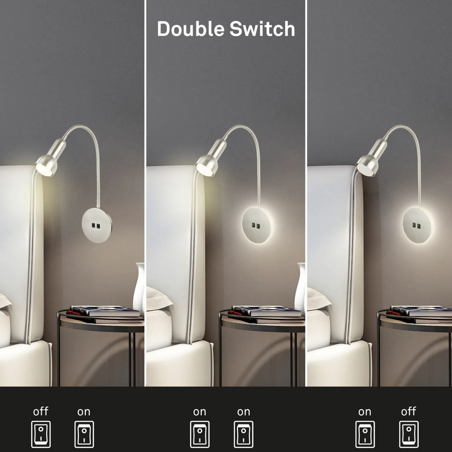 Aplique LED 2178012 Double-Switch, níquel mate