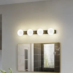 Aplique LED para baño Lucande Myrra, negro, cristal, 60 cm, IP44