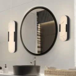 Aplique LED para baño Opaline, altura 35 cm, negro, metal/resina
