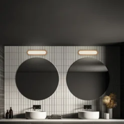 Aplique LED para baño Pil, color madera, ancho 35 cm, plástico