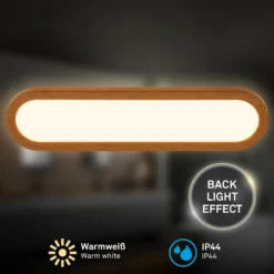 Aplique LED para baño Pil, color madera, ancho 35 cm, plástico