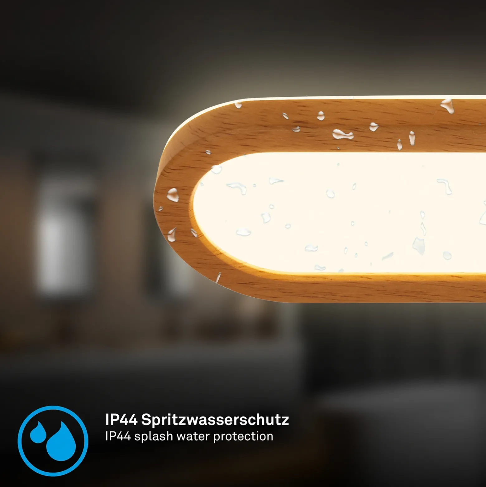 Aplique LED para baño Pil, color madera, ancho 35 cm, plástico