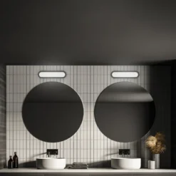 Aplique LED para baño Pil, negro, ancho 35 cm, plástico