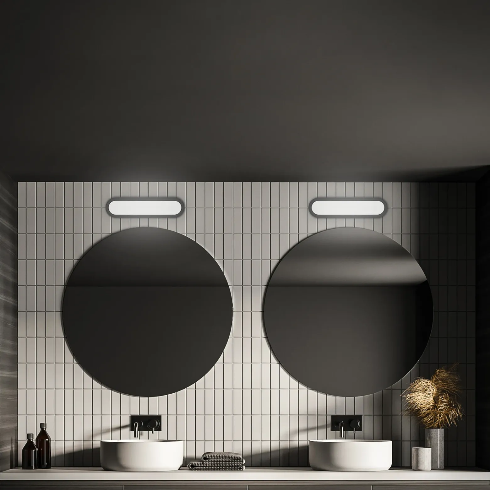 Aplique LED para baño Pil, negro, ancho 35 cm, plástico