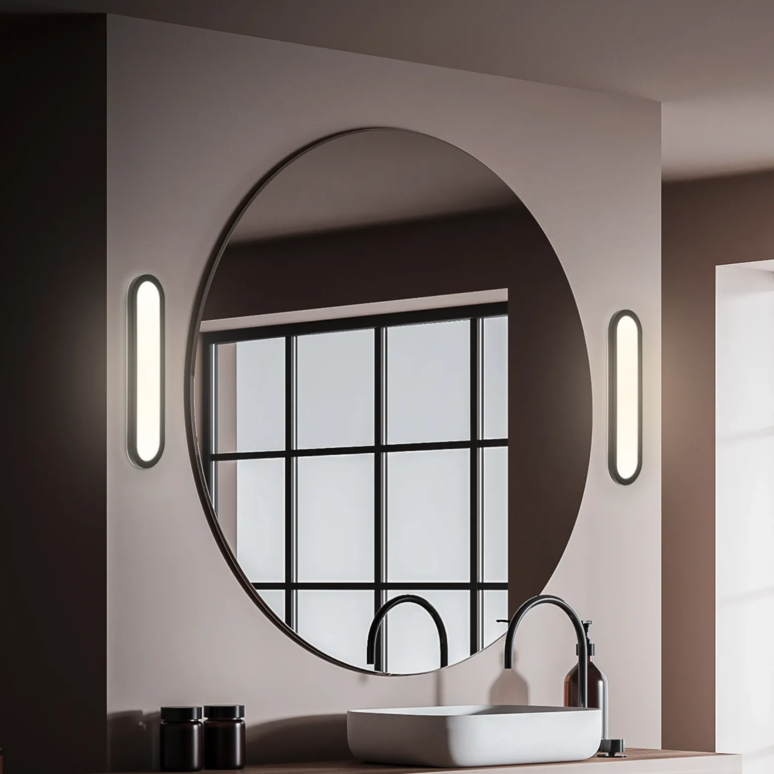 Aplique LED para baño Pil, negro, ancho 35 cm, plástico
