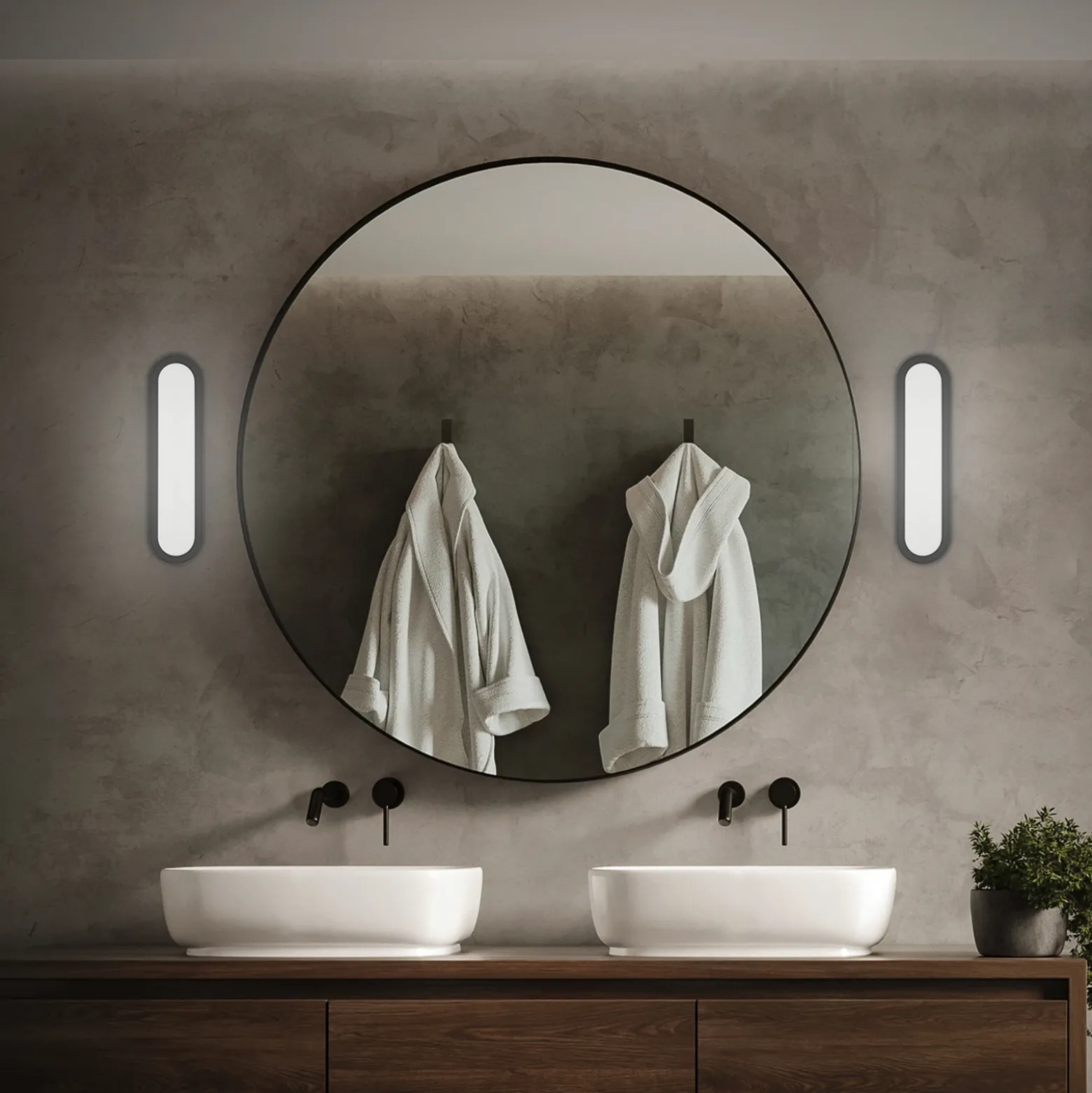Aplique LED para baño Pil, negro, ancho 35 cm, plástico