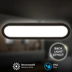 Aplique LED para baño Pil, negro, ancho 35 cm, plástico