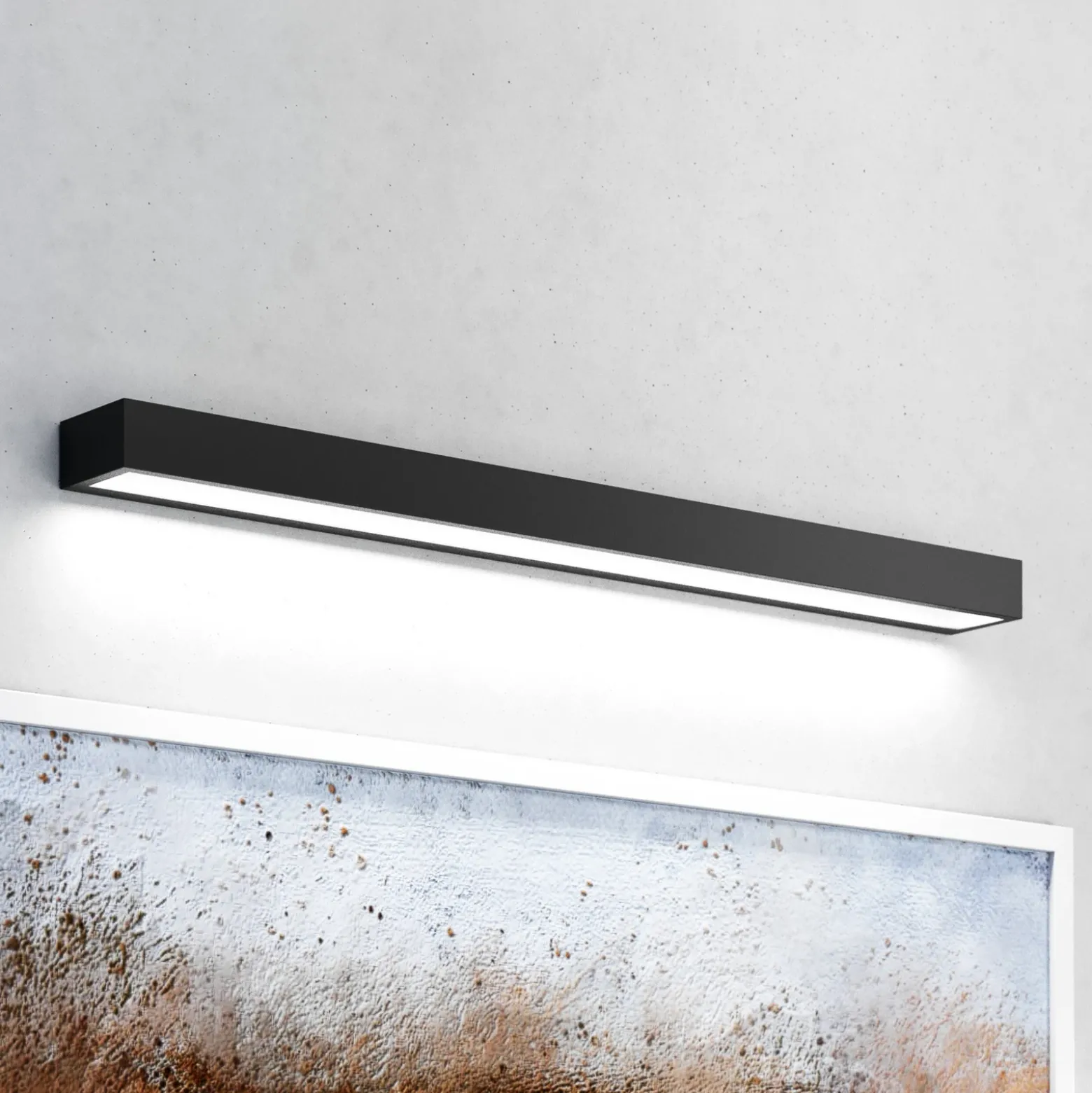 Aplique LED para baño Vola, IP44, negro, 4.000 K, ancho 80 cm