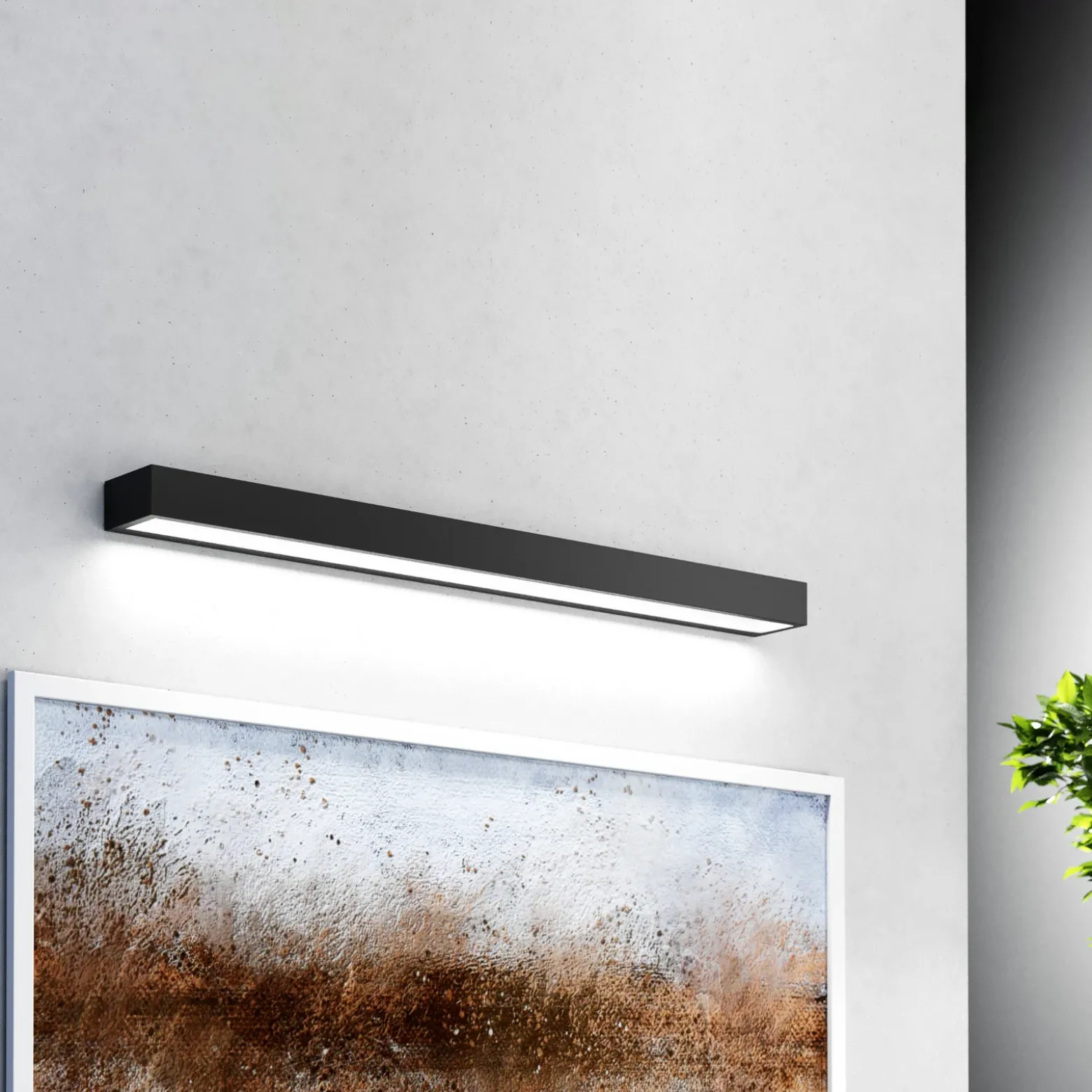 Aplique LED para baño Vola, IP44, negro, 4.000 K, ancho 80 cm