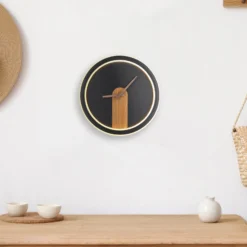 Aplique LED Sussy con reloj negro/madera oscura