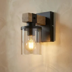 Aplique Lila soporte de madera y pantalla vidrio