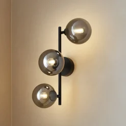 Aplique Lindby Orbelia, negro, 3 luces, cristal, G9