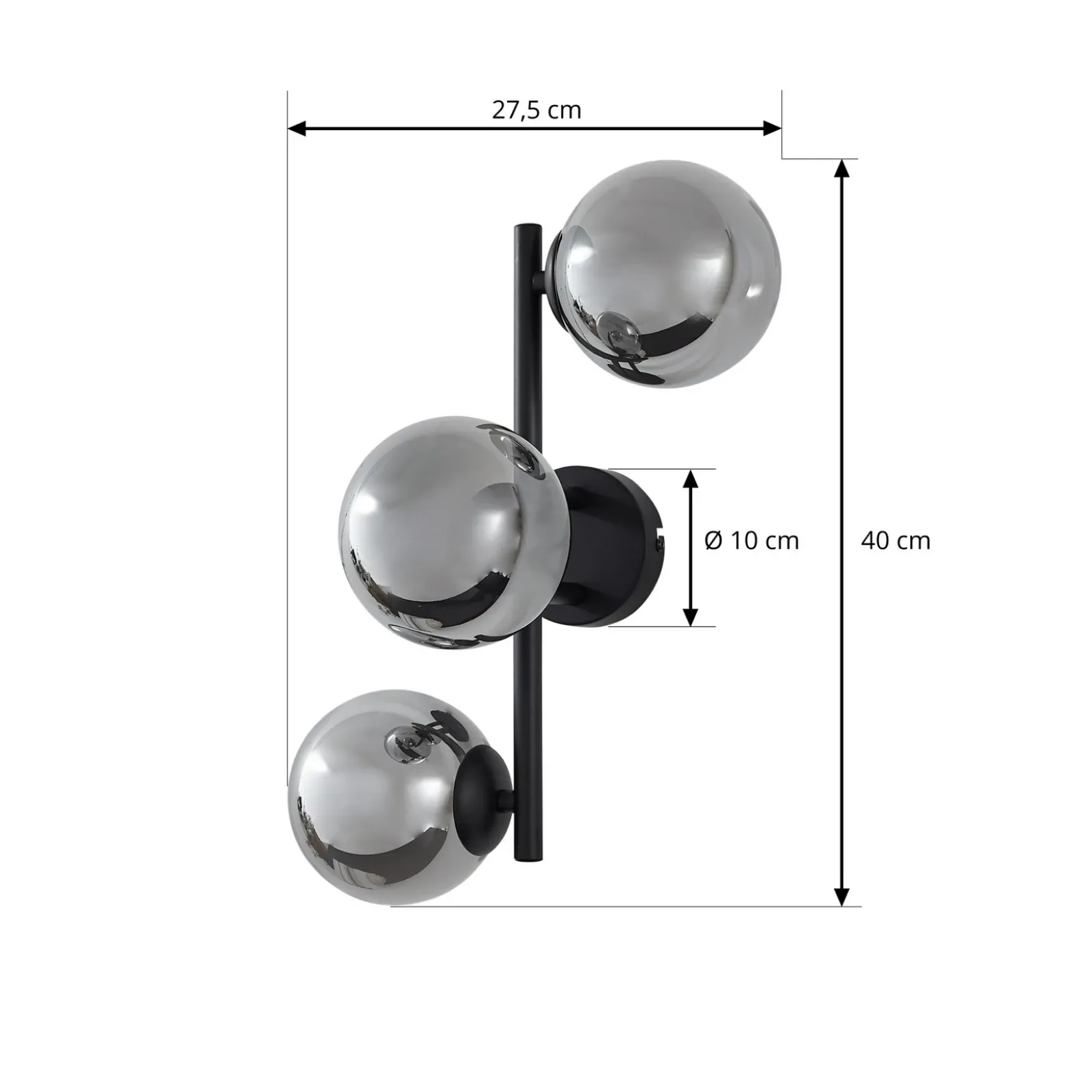 Aplique Lindby Orbelia, negro, 3 luces, cristal, G9