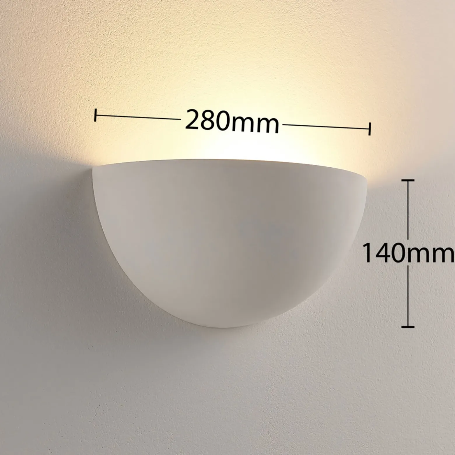 Aplique Narin de Lindby, blanco, yeso, semicircular, 28 cm