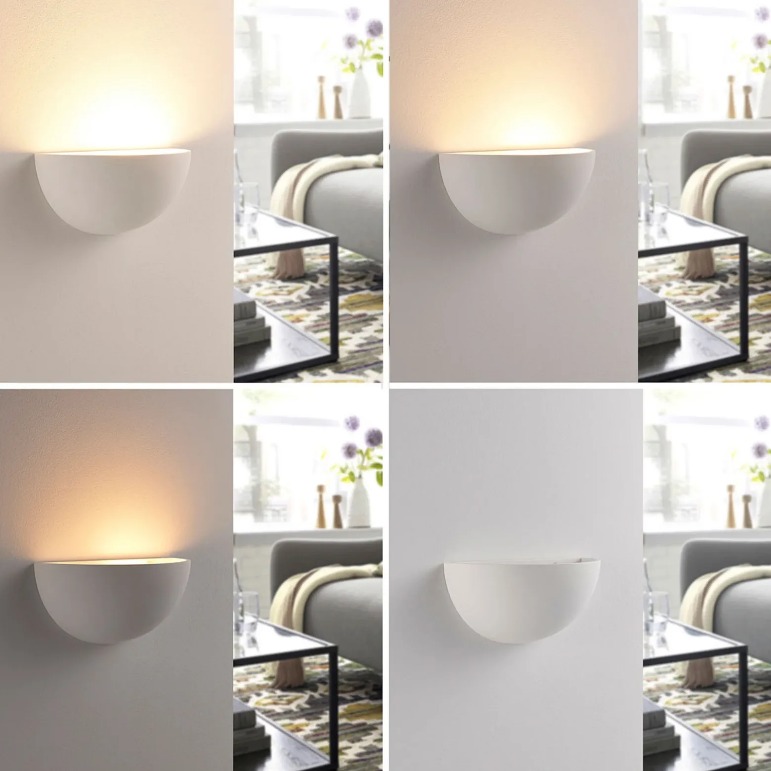 Aplique Narin de Lindby, blanco, yeso, semicircular, 28 cm