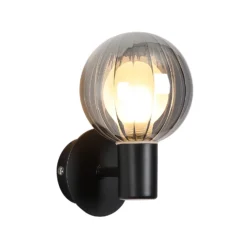 Aplique para baño Lumisphere, negro/gris humo, altura 12 cm, cristal