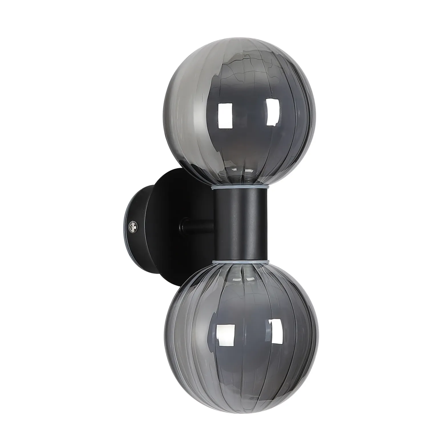 Aplique para baño Lumisphere, negro/gris humo, altura 28 cm, 2 luces.