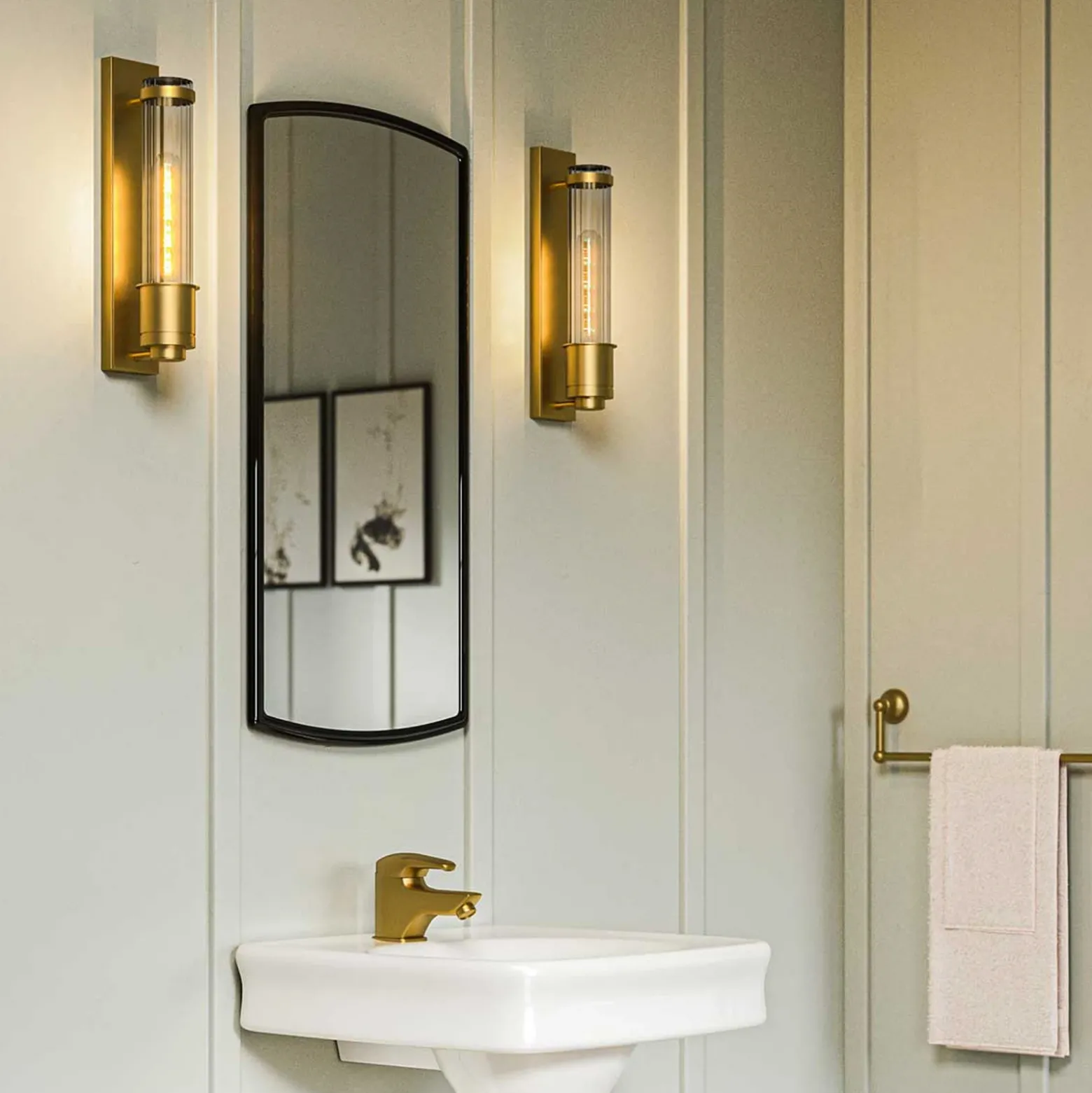 Aplique para baño Wellington1, latón, 1 luz, altura 40 cm