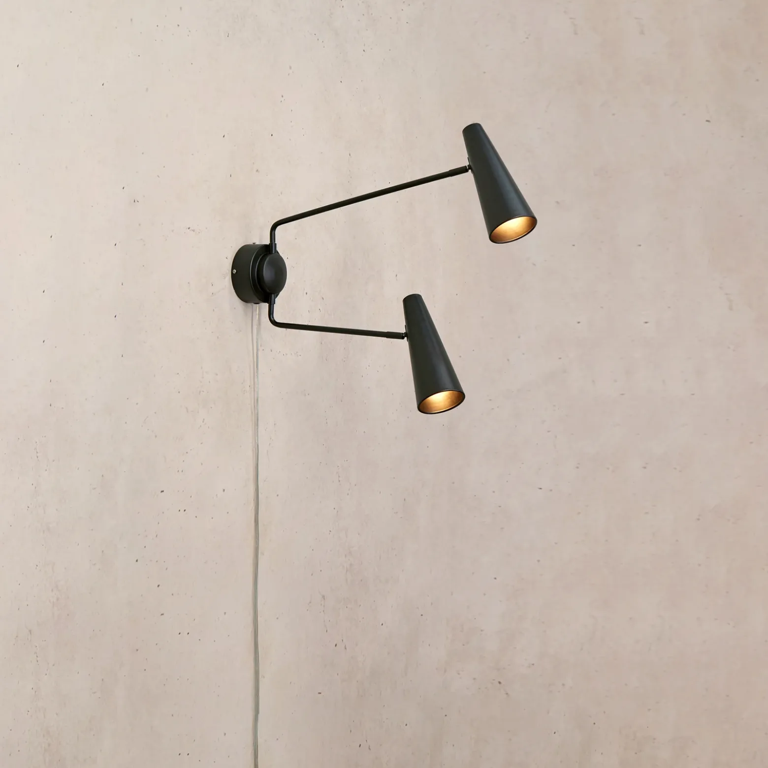 Aplique Peak, 2 luces, negro