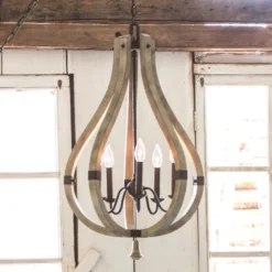 Araña de madera y acero Middlefield 5 luces
