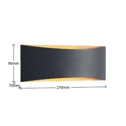 Arcchio Aplique de pared LED Jelle, 27 cm, negro/oro, arriba/abajo