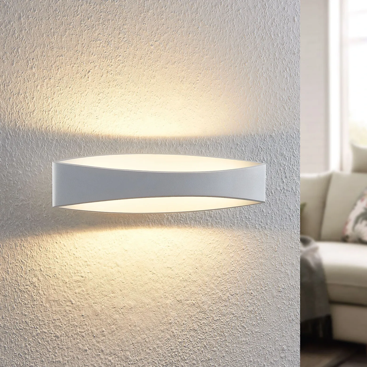 Arcchio Aplique de pared LED Jelle, 44 cm, blanco, metal, arriba/abajo